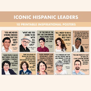 Hispanic Leaders Quotes Printable Posters || 10 Hispanic Heritage Month Prints for Classroom Decor Boho || Hispanic Heritage Posters