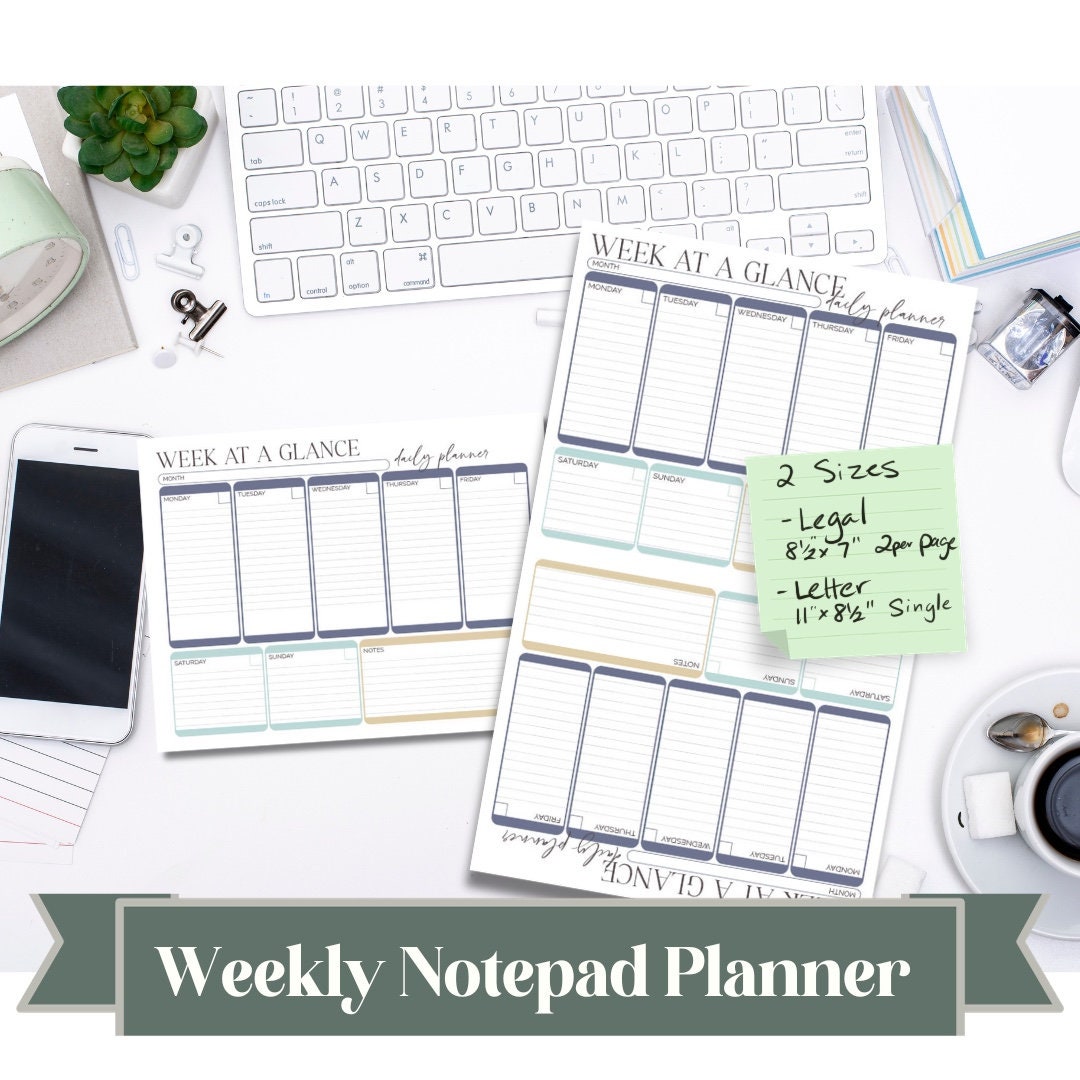 Printable Weekly Desk Planner Notepad Instant Digital Download Tranquil
