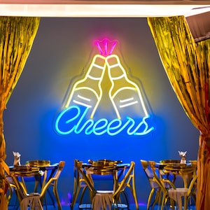 Saludos letrero de neón, letrero de neón de bar, luz de neón de cerveza, letrero de neón personalizado, decoración de bar, letrero hecho a mano, letrero de apertura de bar de cerveza, decoración de pared de letrero de neón