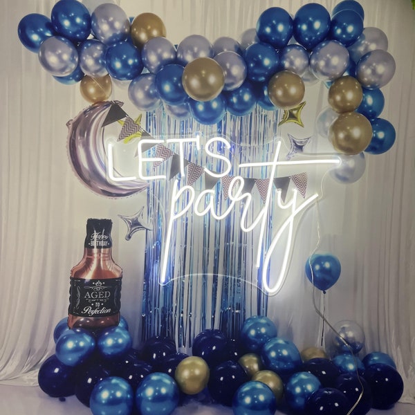 Lets Party Enseigne au néon personnalisée Lumières LED pour mariage, enseigne au néon murale, décoration murale de Noël, décoration de fête d'anniversaire, décoration de bar pour la maison, cadeau de joyeux Noël