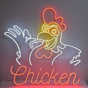 Chicken Neon Sign | Custom Neon Sign| Anime Neon Sign Wall Decor | Custom Neon Sign Logo | Bar Business Shop Food Store Led Neon Sign Art