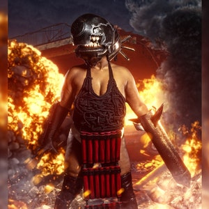 Bomb Devil Helmet and Bomb Belt Made to Order props commission EVA Foam
