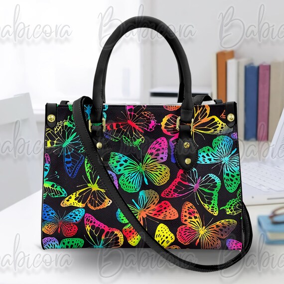 Butterflies Leather Handbag Wallet Colorful Butterfly Shoulder