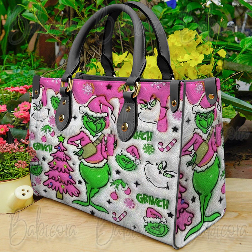 Funny Character Christmas Leather Handbag, Grin Women Shoulder Bag