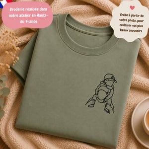 T-Shirt | Line Art 10x10 | T-Shirt Personnalisé Brodé à partir de Photo, Portrait Minimaliste, Cadeau Couple, Famille