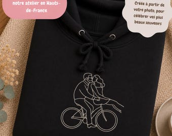Hoodie | Lijntekening 15x15 | Op maat geborduurd sweatshirt van foto, groot minimalistisch portret
