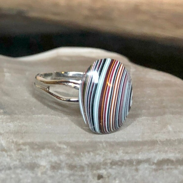 Adjustable "Motor City Rainbow" Fordite Oval Ring - Handcrafted Automotive History - Motor City Gem Collection