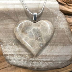 Large Handcrafted Heart Shaped Petoskey Stone Necklace | Lake Michigan Find | Unique Natural Beauty