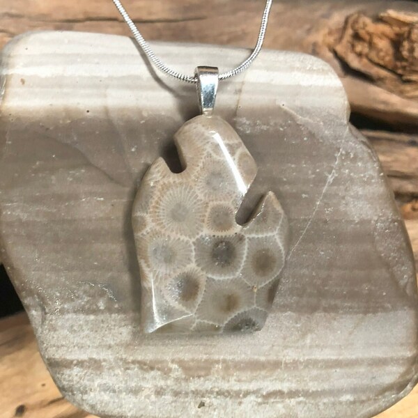 Handcrafted Petoskey Stone Michigan Necklace - Proudly Wear the Michigan State Stone