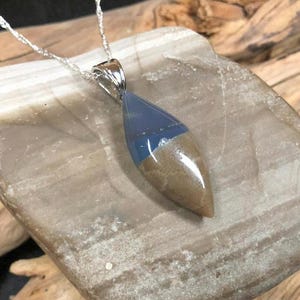 Handcrafted Leland Blue & Petoskey Stone Marquise Necklace, Unique Gift for Her, 20&quot; Chain, Lake Michigan Jewelry, Artisan Jewelry Gift