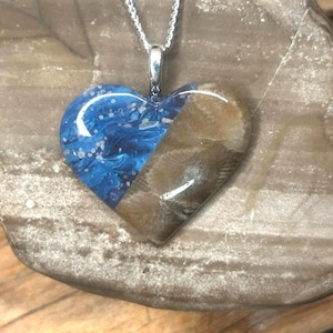 Handcrafted Leland Blue Pioneer Swirl and Petoskey Stone Heart Necklace, Elegant Northern Michigan Jewelry Gift, Unique Artisan Gift For Her