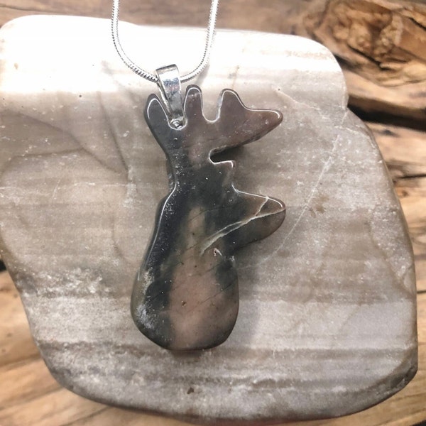 Handcrafted Rutting Buck Necklace | Lake Superior Stone | Wildlife Enthusiast Jewelry