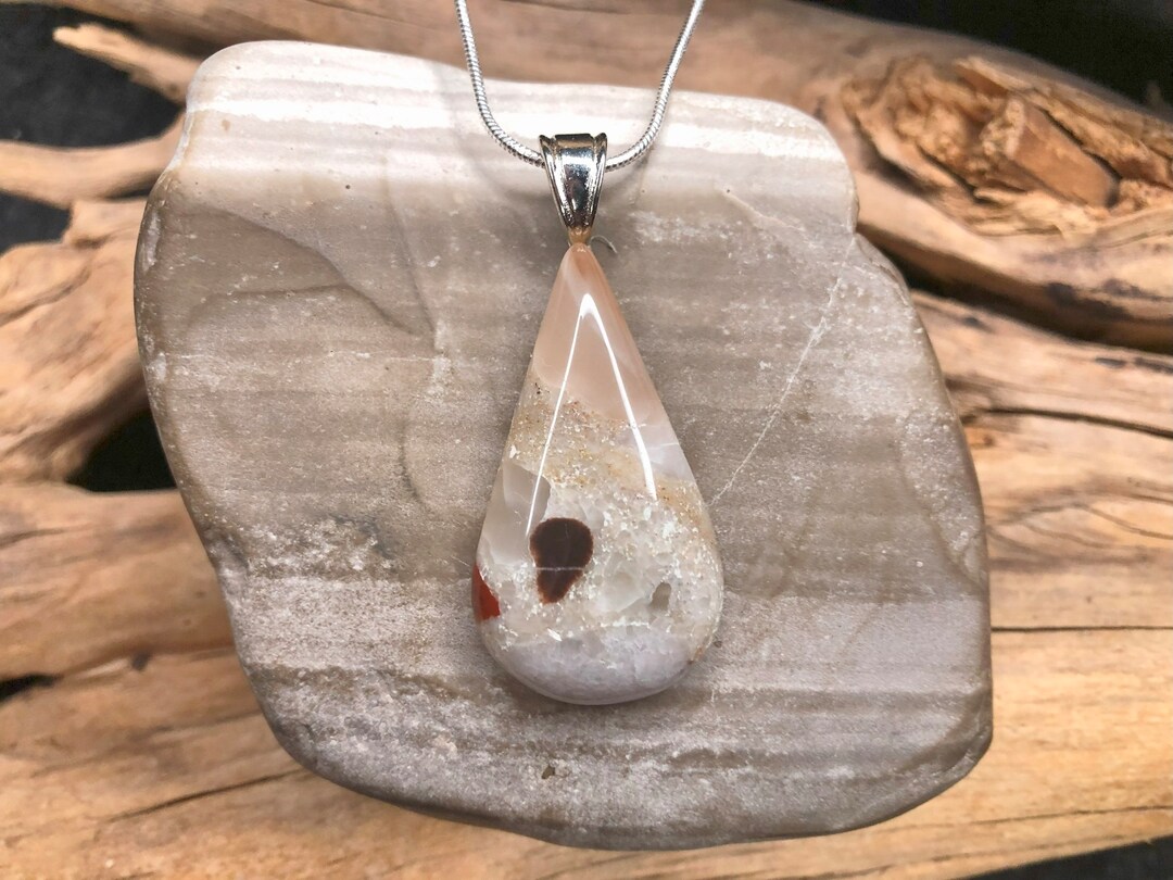 Long Pudding Stone Teardrop Necklace Handcrafted Treasure From Lake