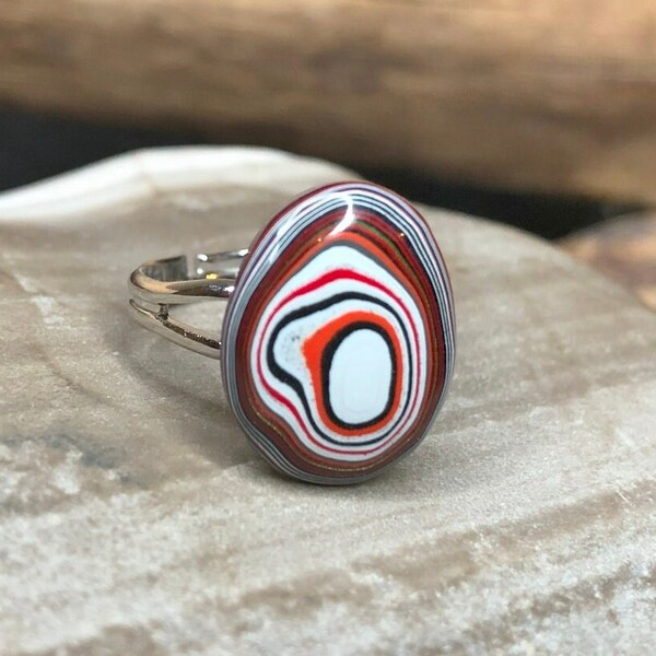 Adjustable Colorful Fordite Oval Ring - Handcrafted Automotive History - Motor City Gem Collection