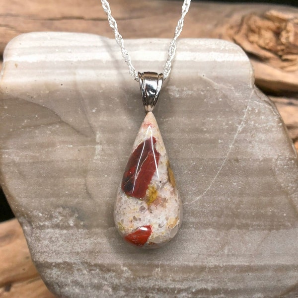 FLAWED but Beautiful Teardrop Pudding Stone Necklace | Handcrafted Lake Huron Gem