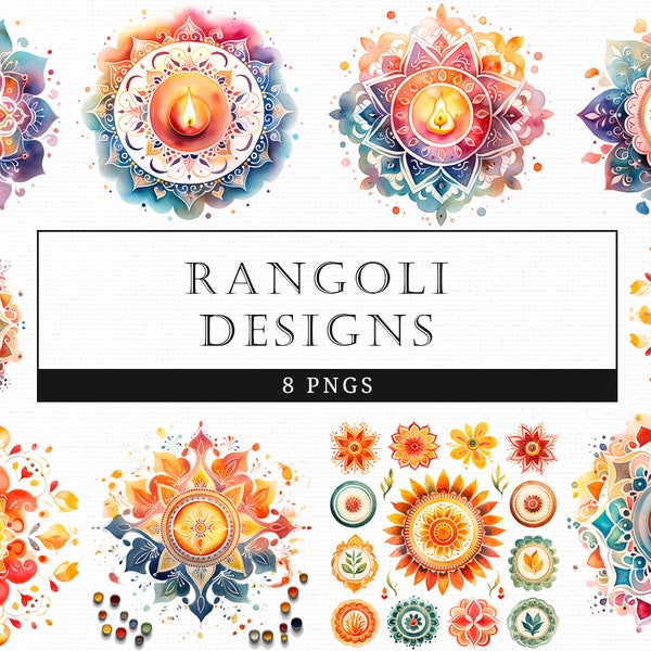 Rangoli Designs Watercolor, Clipart, Scrapbooking, Stickers,  PNG, Sublimation, Clip art, Bundle, Digital Graphics, Commercial Use