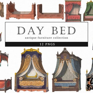 Day Bed - Vintage Retro Furniture illustration Clip Art, Clipart, Fussy Cut, Room, Interior design, collages, Invitations, Decoupage