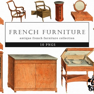 French Furniture 4 - Vintage Retro Furniture illustration Clip Art, Clipart, Fussy Cut, Room, Interior design, collages, Invitations