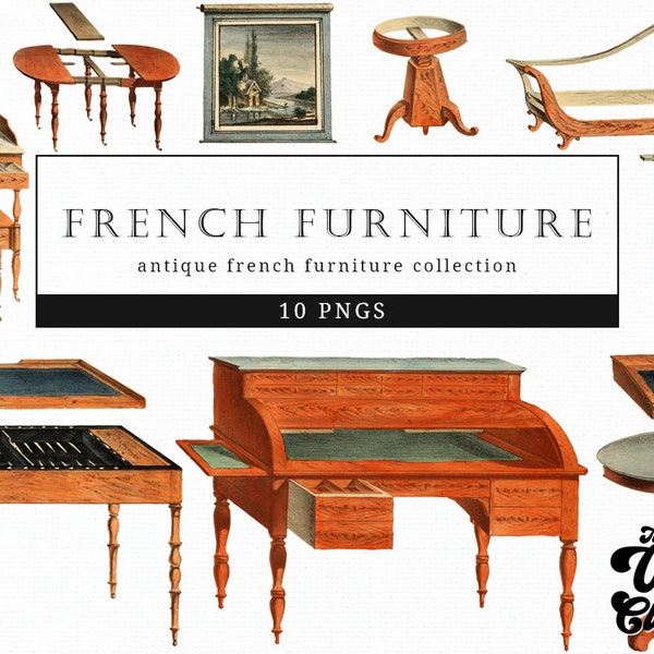 French Furniture 6 - Vintage Retro Furniture illustration Clip Art, Clipart, Fussy Cut, Room, Interior design, collages, Invitations