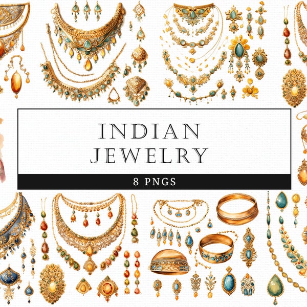 Indian Jewelry Watercolor, Clipart, Scrapbooking, Stickers,  PNG, Sublimation, Clip art, Bundle, Digital Graphics, Commercial Use