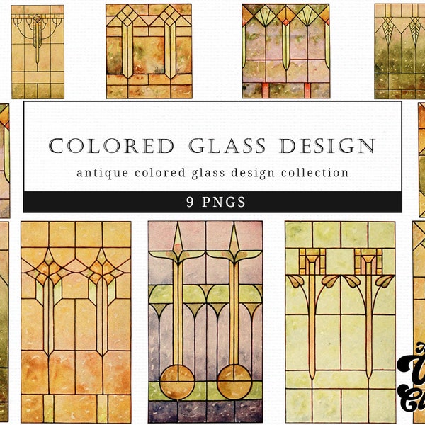 Church Glass Design 1-6 - Antique Door Window Tinted Stained Glass illustration Clip Art, Clipart, Fussy Cut, Invitations, Decoupage