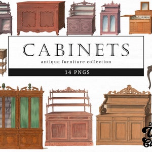 Cabinets - Vintage Retro Furniture illustration Clip Art, Clipart, Fussy Cut, Room, Interior design, collages, Invitations, Decoupage