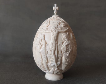 Two-Sided Easter icon egg.The Crucifixion of Jesus Christ.The Resurrection of Christ.Easter.Kulich.Gift.Carved wooden icon handmade.Souvenir
