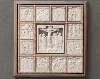 Crucifixión de Jesucristo con temas bíblicos. Icono de madera. Resurrección de Cristo. Bautismo del Señor. Presentación del Señor. Regalo de Pascua.
