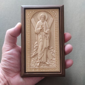 Gesneden houten pictogram handgemaakt.Apostel Andreas de First-Called.Disciples of Jesus Christ.St. Andrew&#39;s Cross.Orthodox.Catholic.Religieus geschenk.