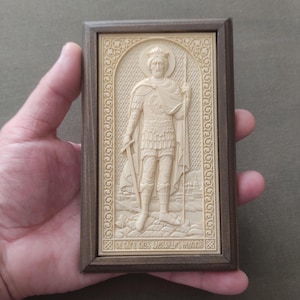 Heilige prins Alexander Nevski. Gesneden houten icoon handgemaakt. Monnik. Orthodox katholiek icoon. Religieus cadeau.