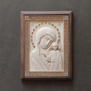 Kazan Icon of the Mother of God.Miraculous icon of the Most Holy Theotokos.Our Lady of Kazan Heirloom icon.Wedding icons.Handmade wood icon