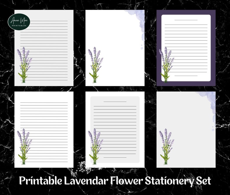 printable stationery lavender flowers printable writing etsy