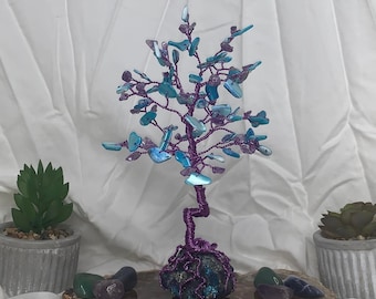 Peacock Ore, Amethyst and Seashell Crystal Tree - Tree of Life *READY TO SHIP*