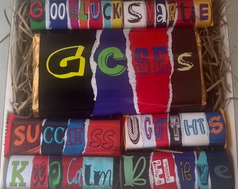 Caja de regalo de bombones para desearle buena suerte a los exámenes GCSE