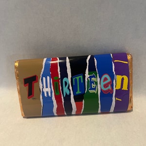 13th Birthday Chocolate Bar Gift: Teenager Wrapper.  DIGITAL DOWNLOAD, jpeg file, print at home