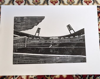 Linoprint Müngersdorfer Stadium Cologne