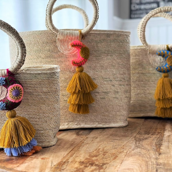 Rectangular straw bag, French Market Basket, Hand woven palm bag, farmer's market bag, Grocery market bag, Mexican Palm Bag, Beach Bag.