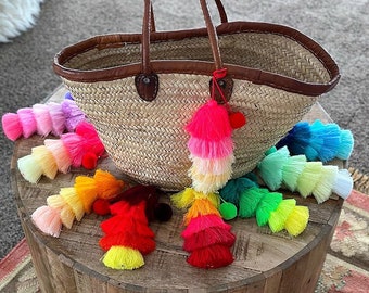 Hanging Pom Poms - DIY Tote Bag Tassel - Pom Pom Charm - Holiday Gift Bag Accessory - Matching Tote Charm - Party Favor Bag Idea