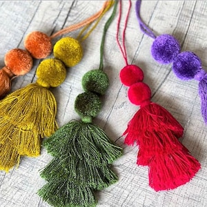 Wool Pompoms, Sets of Pom Poms with Tassel | Zinnia Folk Arts
