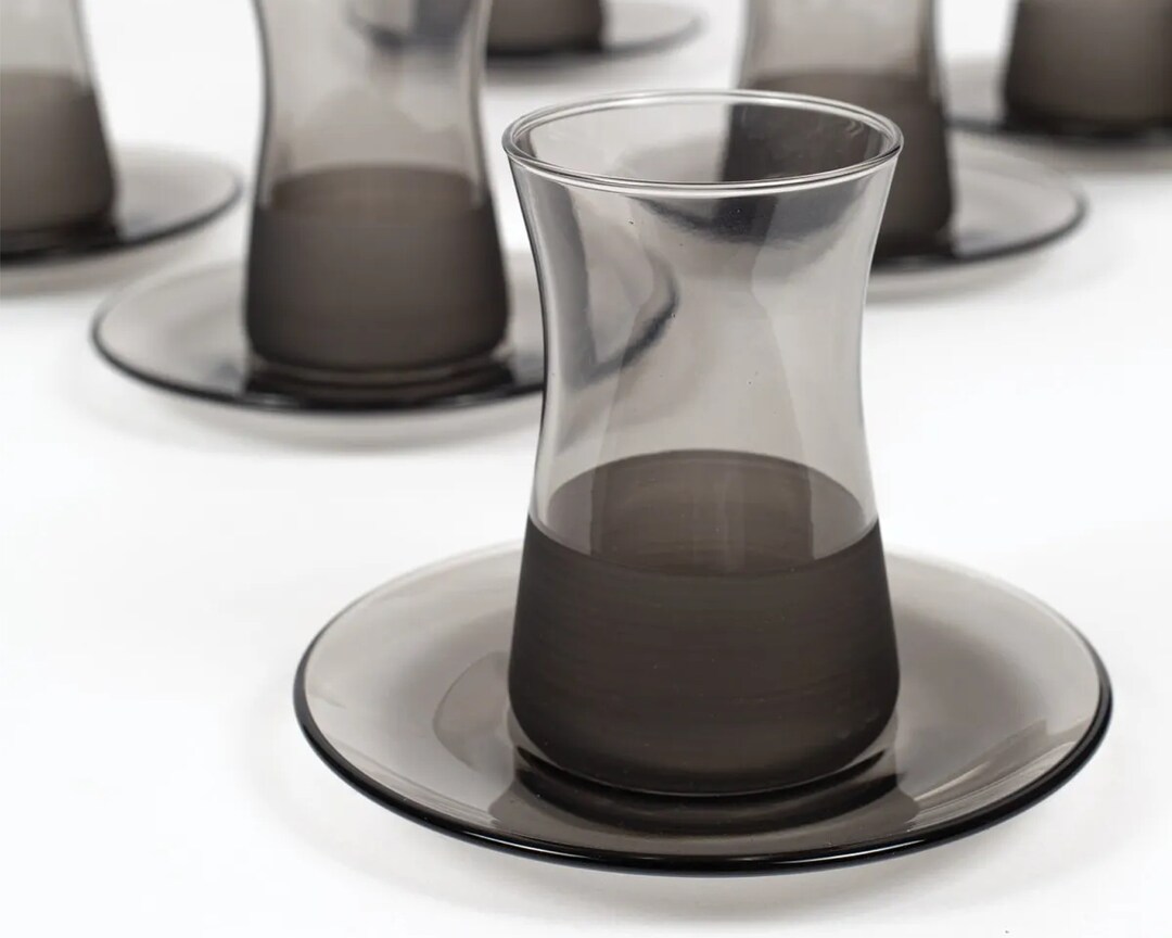 Set of 12 Turkish Tea Glass and Saucer Kitchen Tableware Black Turkish ...
