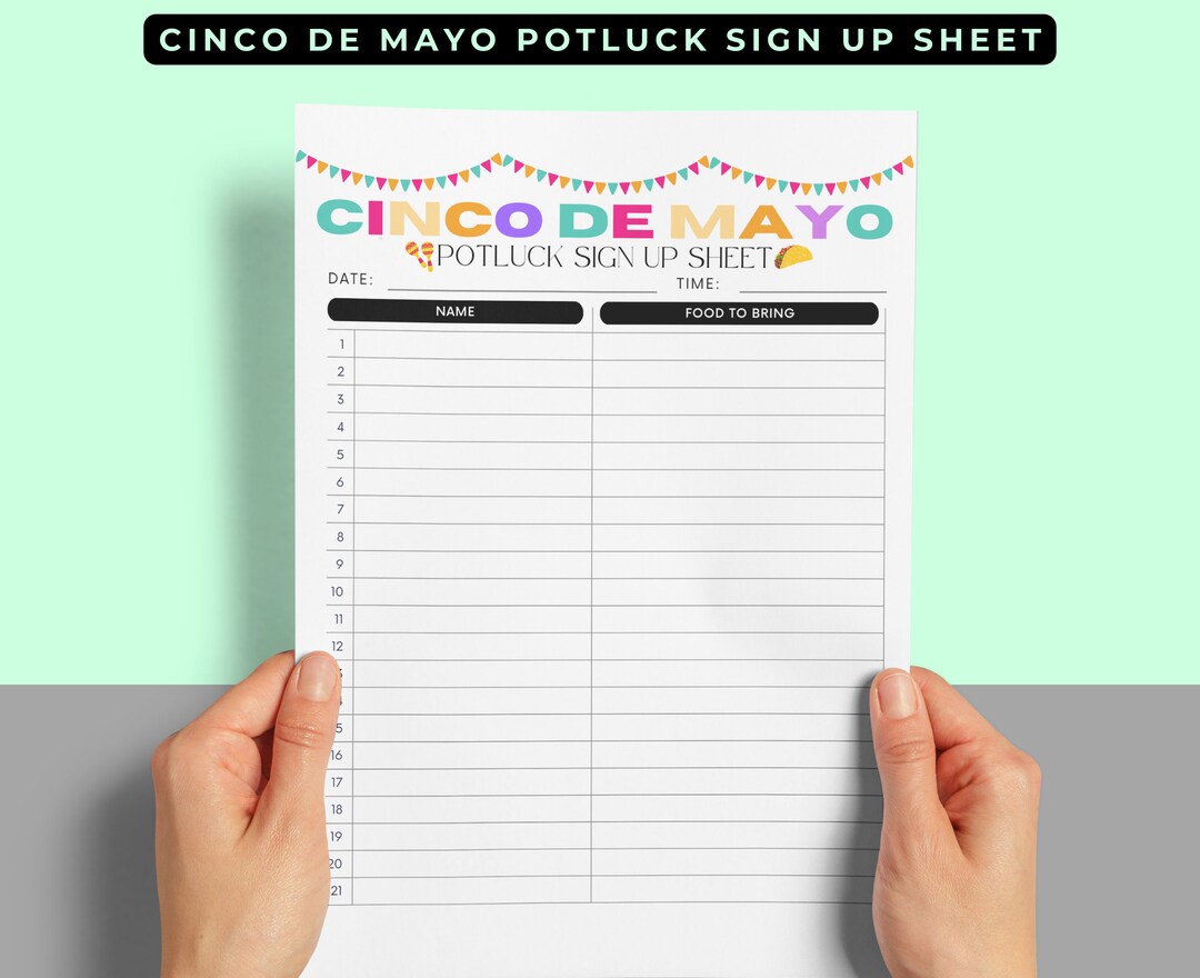 Cinco De Mayo Printable Potluck Sign-up Sheet Fiesta Potluck - Etsy