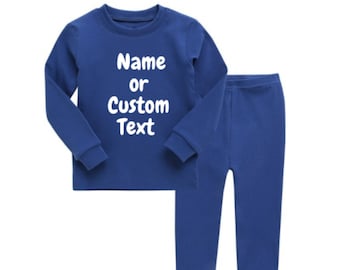 Kids Personalized Pajama Set| Name or Custom Text| Toddler Youth Pajamas| Big Kids| Multiple Colors|2 Piece Set| Sleeper| Girl |Boy| Blue