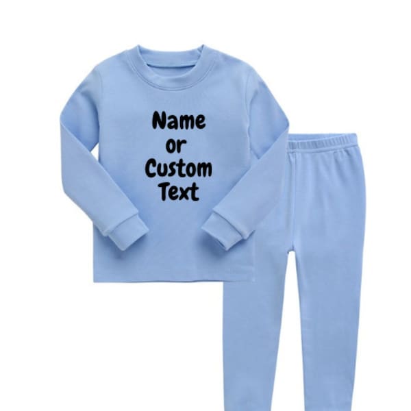 Kids Personalized Pajama Set| Name or Custom Text| Toddler Youth Pajamas| Big Kids| Multiple Colors|2 Piece Set| Sleeper| Girl| Boy| Blue