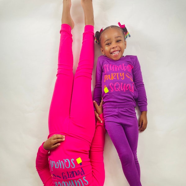 Kids Slumber Party Personalized Pajamas| Pajamas for Girls| Toddler Pajamas| Youth Pajamas| Gift| Sleepover| Slumber Party| Pink| Purple