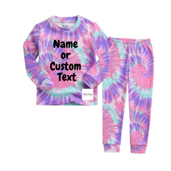 Kids Personalized Pajama Set| Name or Custom Text| Toddler Youth Pajamas| Big Kids| Multiple Colors|2 Piece Set| Sleeper| Girl| Boy| Tye Dye