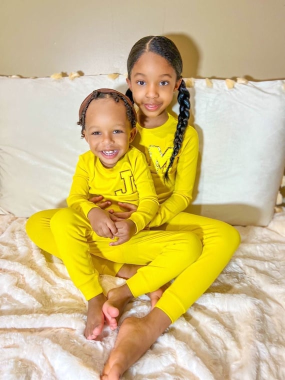 Kids Personalized Pajamas for Girls and Boys Toddler Pajamas Youth Pajamas Birthday Gift Slumber Party Unisex Yellow Christmas Gift