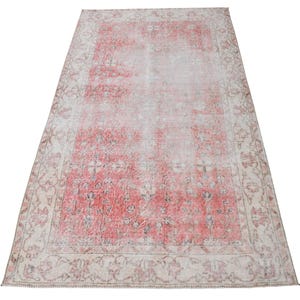 3x6 Vintage Pale Red Rug: Distressed Pattern Handmade Oushak Rug