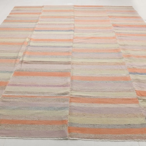 Tapis kilim surdimensionné orange saumon 10 x 12, grand tapis, tapis 10 x 12, tapis en laine fait main, style bohème, tapis kilim 10 x 13, milieu du siècle moderne