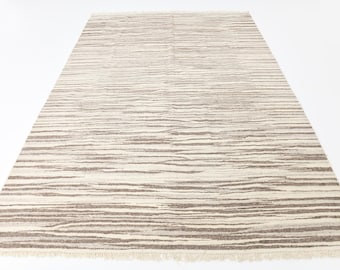 8x10 Brown Beige Oversize Kilim Rug, Large Area Rug, 8x10 Kilim Rug, Handmade Wool Jute Rug, 8x10 Rug, Mid Century Modern, Rug For Bedroom