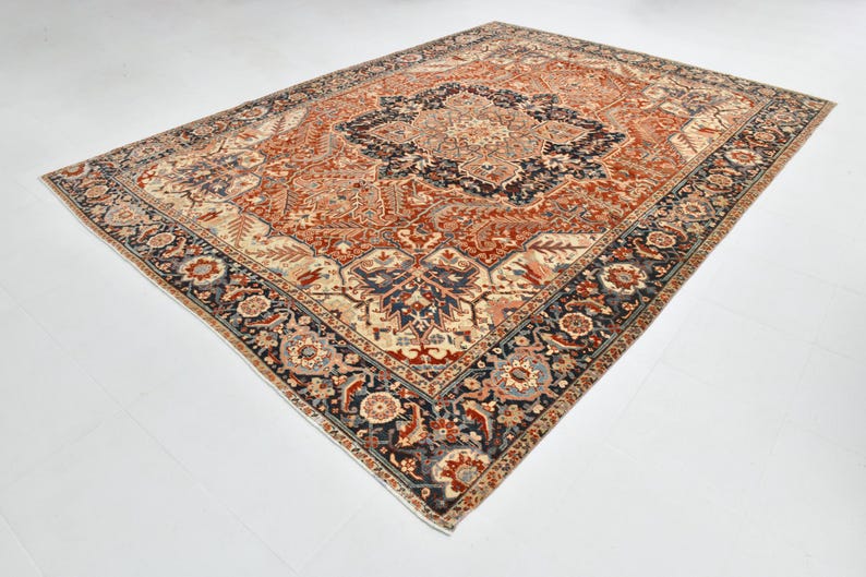 9x12 Red & Burgundy Oversize Vintage Rug, Large Area Rug, 9x12 Vintage Rug, Handmade Wool Rug, 9x12 Rug, Soft Pastel Boho, Vintage Rug 9x12 image 5